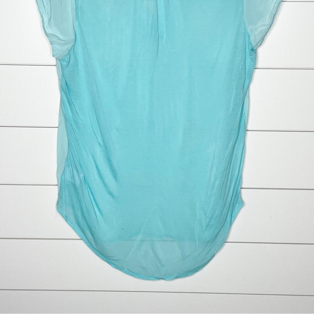 Babaton Aritizia Split Neck Silk Front Cap Sleeve Blouse Aqua Blue Size Small - Picture 7 of 9